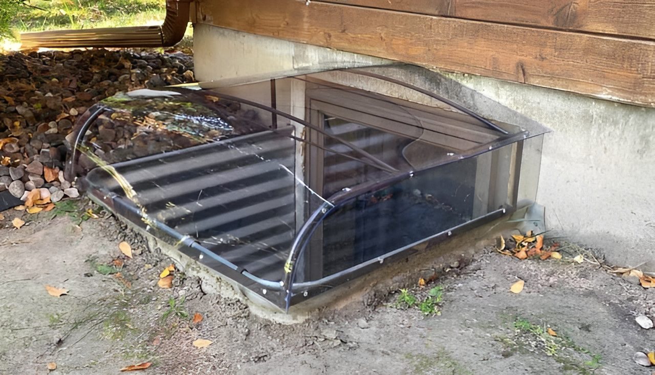 Clear window well cover outdoors
